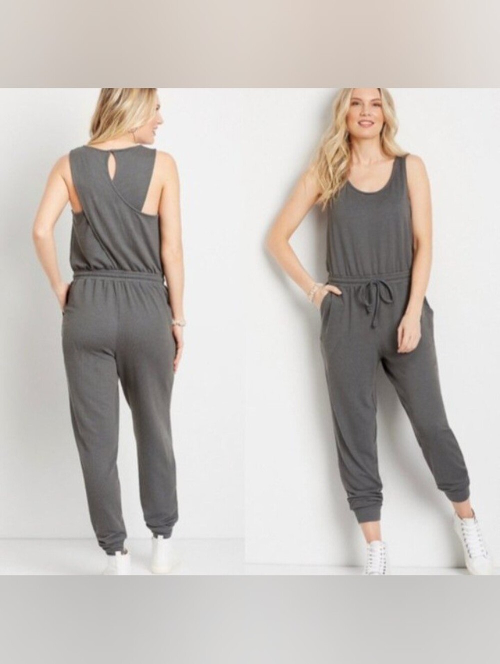 Maurices Sleeveless Gray Drawstring Jogger Jumpsuit - Casual Comfort